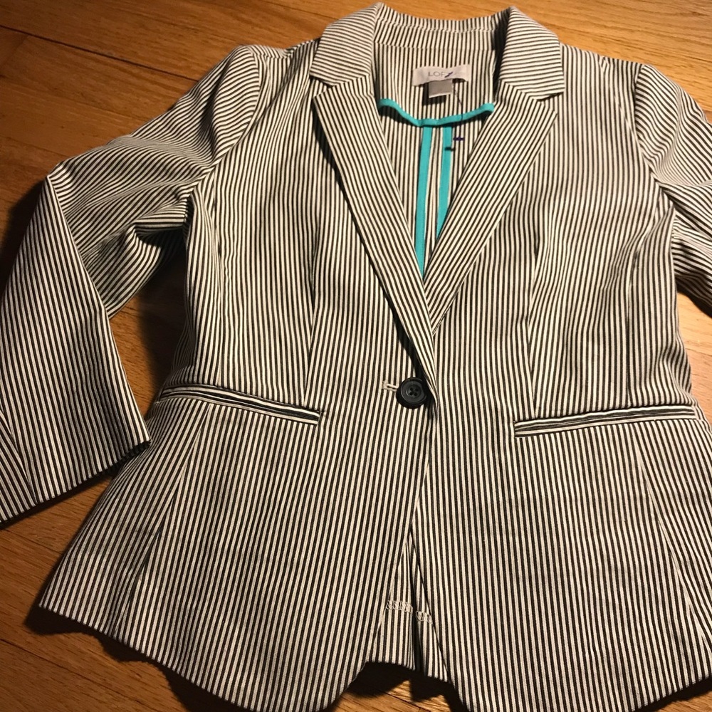 Ann Taylor Loft Gray Striped Blazer Petites - 0P